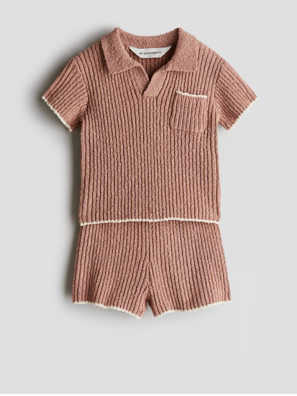 H&M Kids Two-Piece Knit Set in Dusty Rose with Cream Trim
